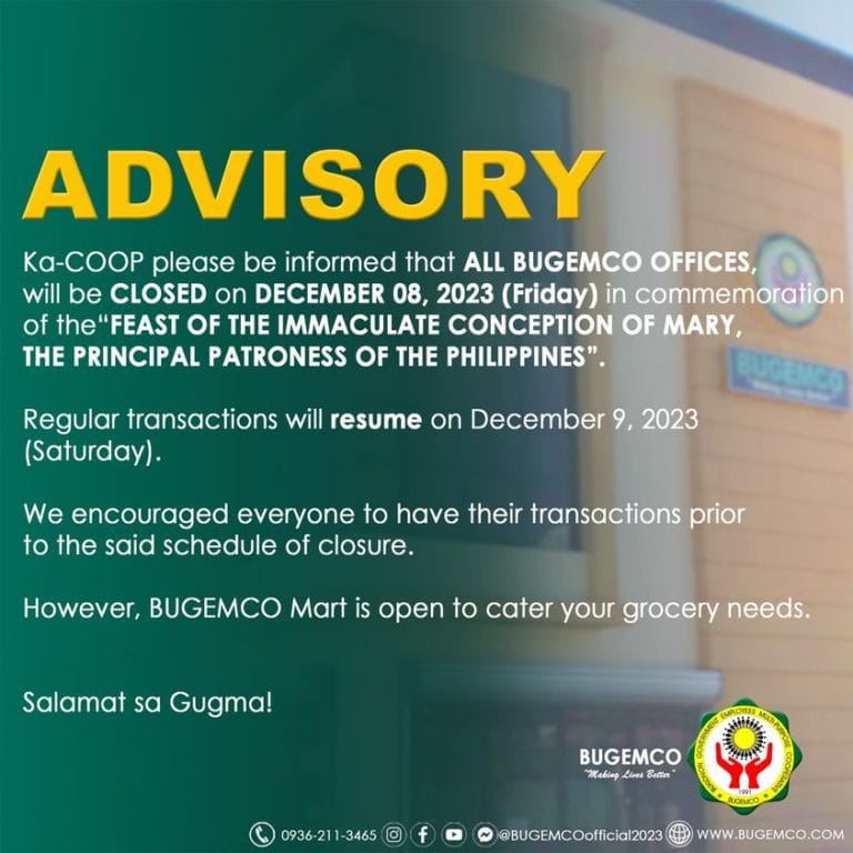 Ka-COOP please be informed that ALL BUGEMCO OFFICES, will be CLOSED on ...